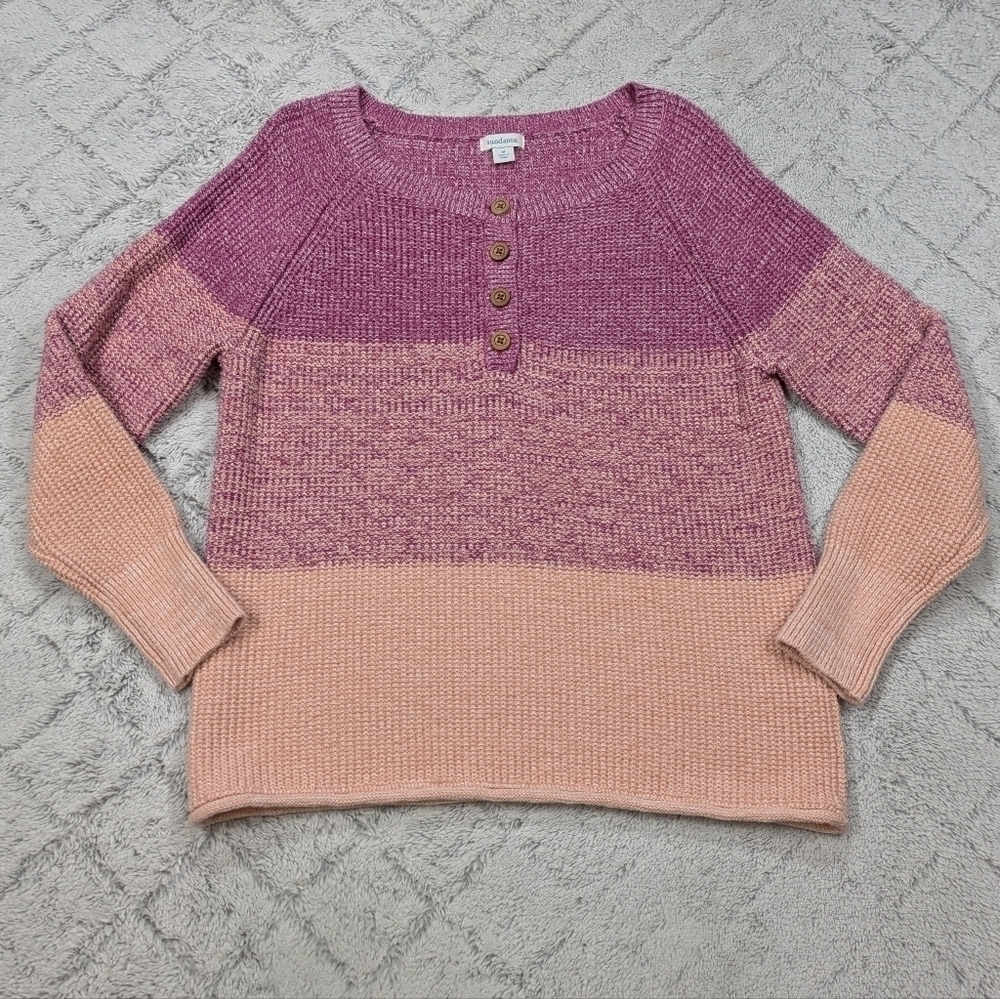 Sundance Sweater Women's M Pink Orange Ombre Avedon Henley Chunky Knit Heavy